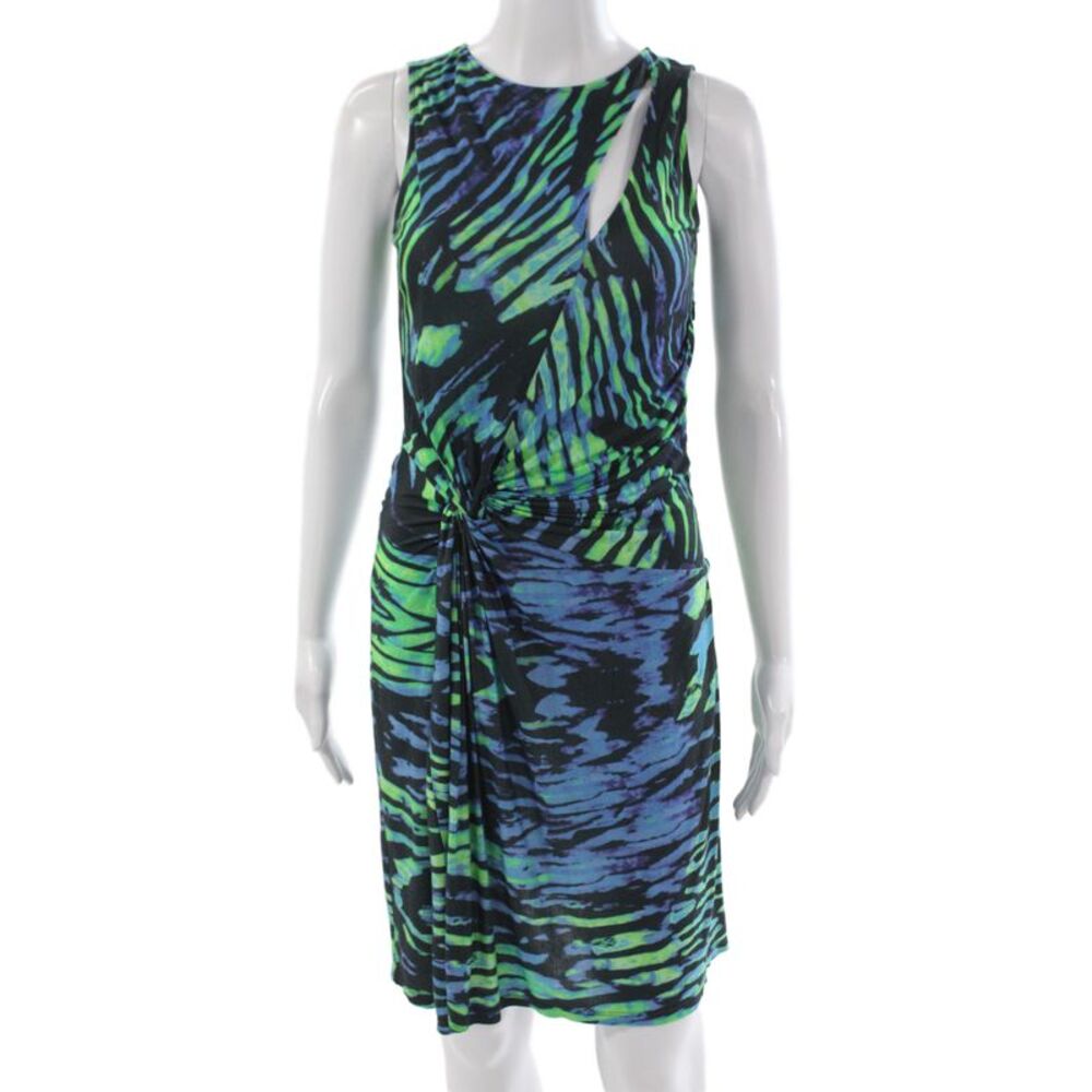 Halston Heritage Women Sheath Dress Black Animal Print Zip Sleeveless Size 2XS